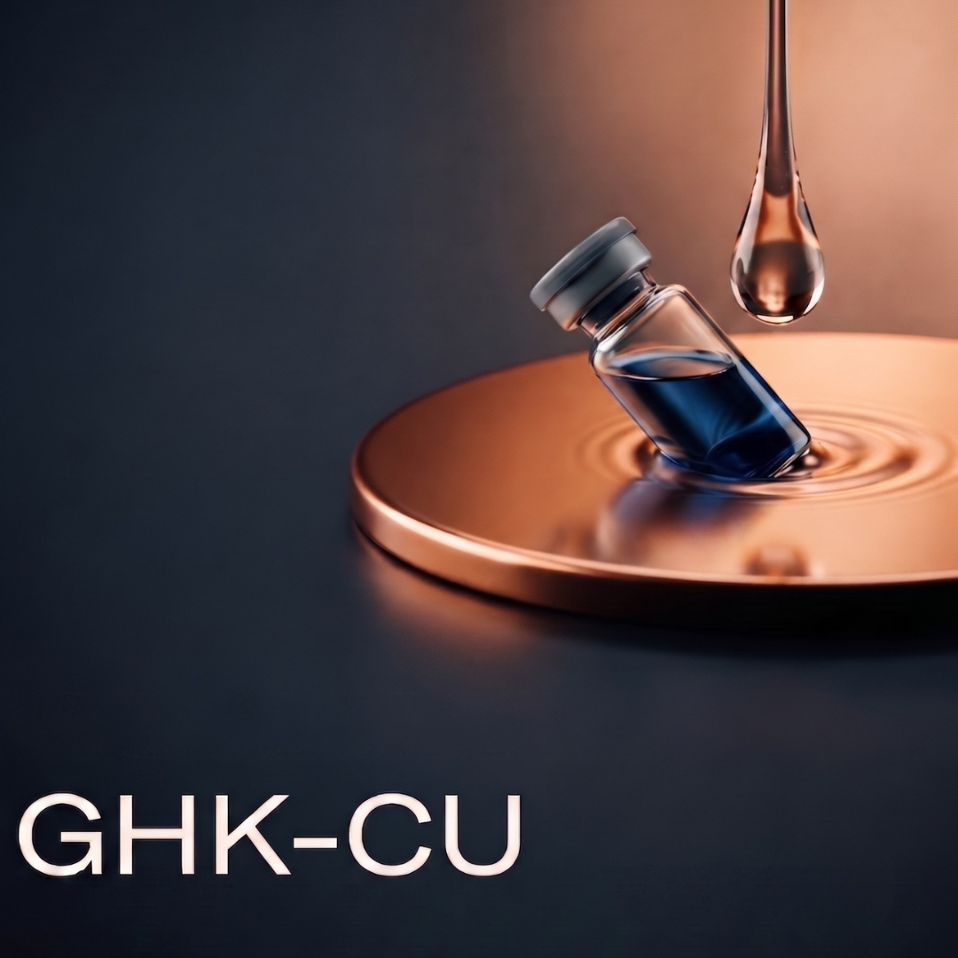GHK-Cu copper peptide vial for skin and hair research, supplied in Egypt